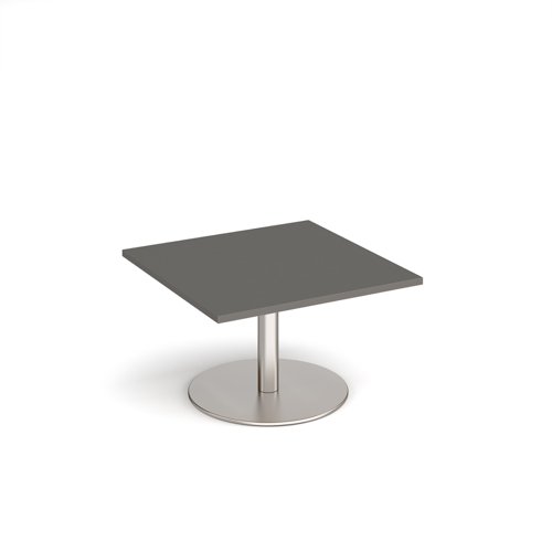 Monza square coffee table with flat round brushed steel base 800mm - Onyx Grey