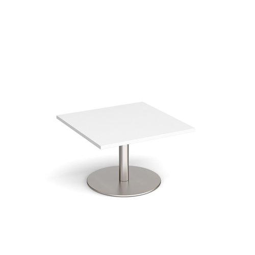 MCS800-BS-WH Monza square coffee table with flat round brushed steel base 800mm - white