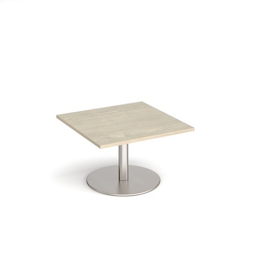 Monza square coffee table with flat round brushed steel base 800mm - made to order