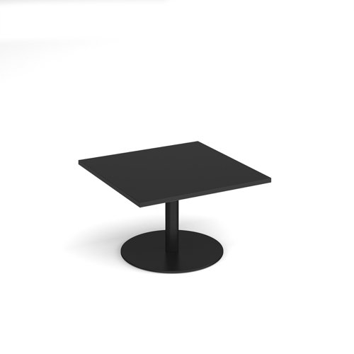 Monza square coffee table with flat round black base 800mm - Black