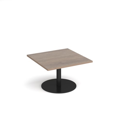 Monza square coffee table with flat round black base 800mm - barcelona walnut