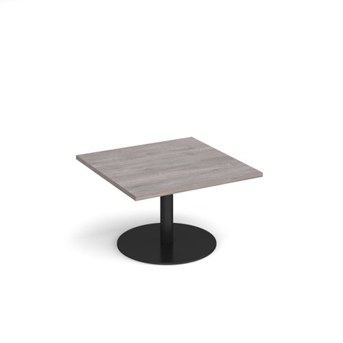 Monza square coffee table with flat round black base 800mm - grey oak