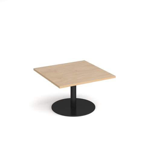Monza square coffee table with flat round black base 800mm - kendal oak