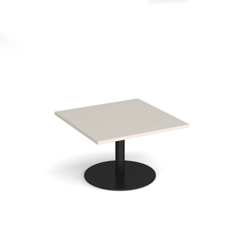 Monza square coffee table with flat round black base 800mm - Light Grey