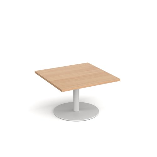 Monza square coffee table with flat round white base 800mm - beech Reception Tables MCS800-WH-B