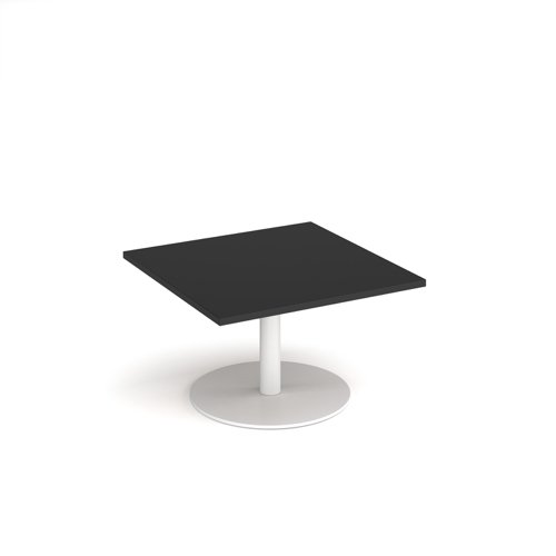 Monza square coffee table with flat round white base 800mm - Black