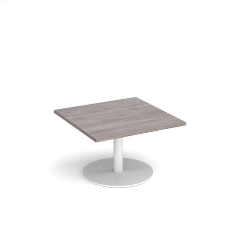 Monza square coffee table with flat round white base 800mm - grey oak