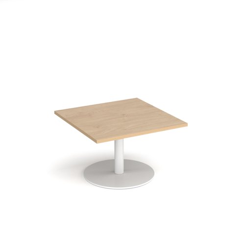 Monza square coffee table with flat round white base 800mm - kendal oak