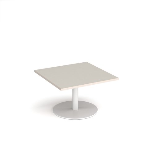 Monza square coffee table with flat round white base 800mm - Light Grey | MCS800-WH-LG | Dams International