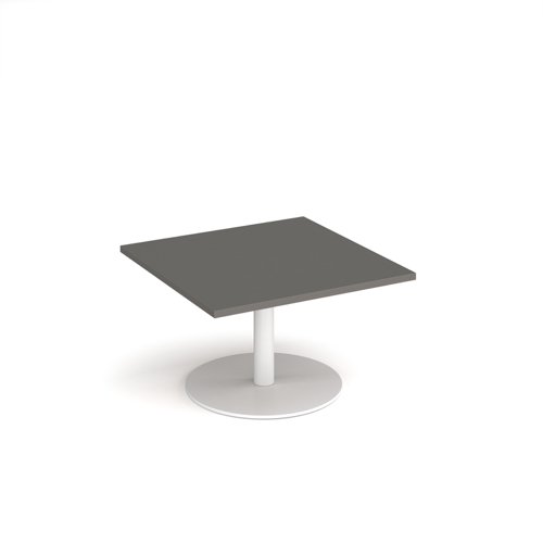 Monza square coffee table with flat round white base 800mm - Onyx Grey