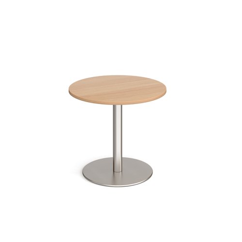 Monza circular dining table with flat round brushed steel base 800mm - beech