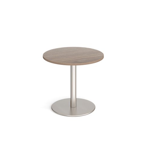 Monza circular dining table with flat round brushed steel base 800mm - barcelona walnut