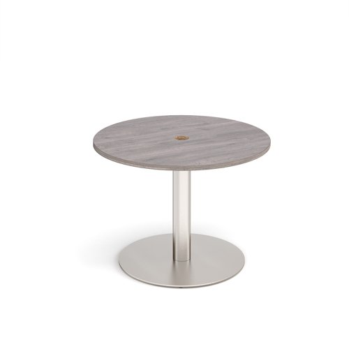 Monza circular dining table 800mm with central circular cutout 80mm - Grey Oak