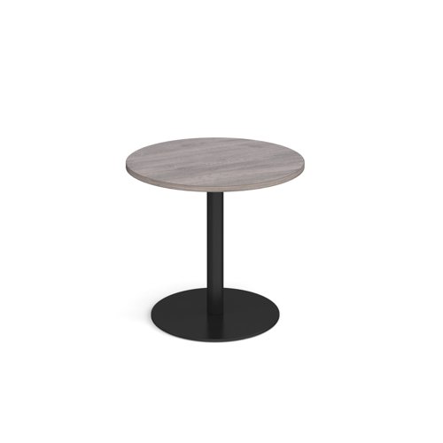 Monza circular dining table with flat round black base 800mm - grey oak Canteen Tables MDC800-K-GO