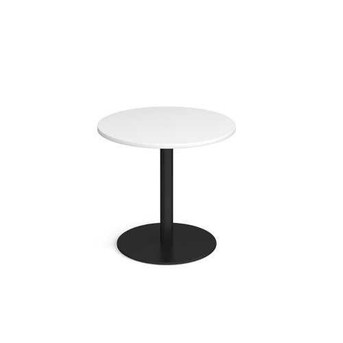 Monza Circular Dining Table With Flat Round Black Base 800mm White