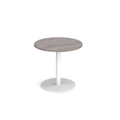 Monza circular dining table with flat round white base 800mm - grey oak Canteen Tables MDC800-WH-GO