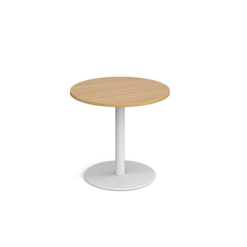 Monza circular dining table with flat round white base 800mm - oak Canteen Tables MDC800-WH-O