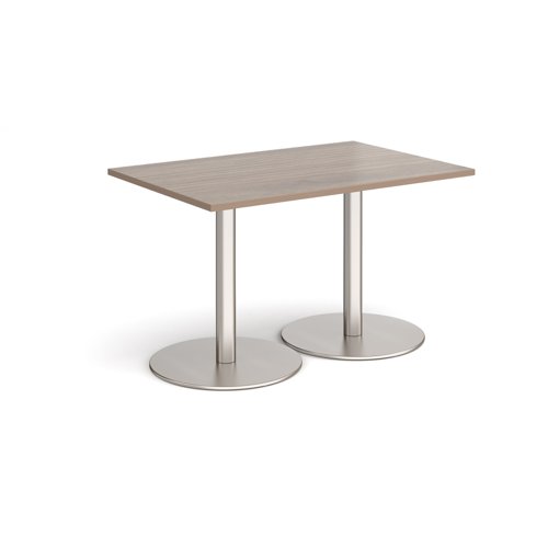 Monza Rectangular Dining Table With Flat Round Brushed Steel Bases 1200mm X 800mm Barcelona Walnut