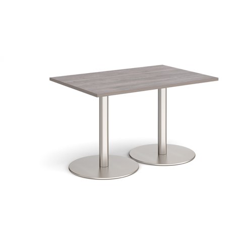 Monza rectangular dining table with flat round brushed steel bases 1200mm x 800mm - grey oak
