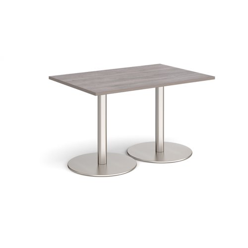 Monza Rectangular Dining Table With Flat Round Brushed Steel Bases 1200mm X 800mm Grey Oak