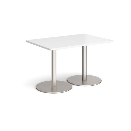 Monza Rectangular Dining Table With Flat Round Brushed Steel Bases 1200mm X 800mm White