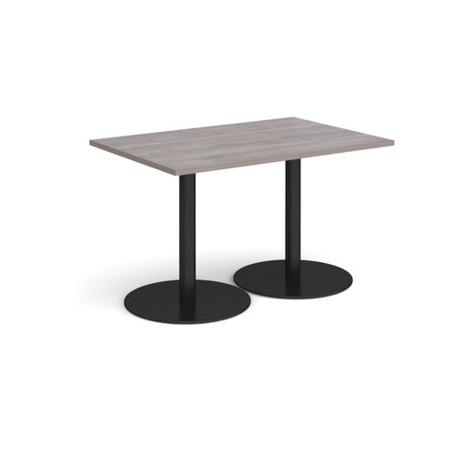 Monza rectangular dining table with flat round black bases 1200mm x 800mm - grey oak