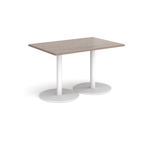 Monza rectangular dining table with flat round white bases 1200mm x 800mm - barcelona walnut