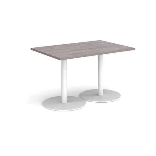 Monza rectangular dining table with flat round white bases 1200mm x 800mm - grey oak