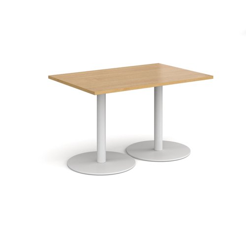 Monza rectangular dining table with flat round white bases 1200mm x 800mm - oak Canteen Tables MDR1200-WH-O