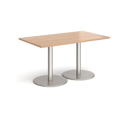 Monza rectangular dining table with flat round brushed steel bases 1400mm x 800mm - beech Canteen Tables MDR1400-BS-B