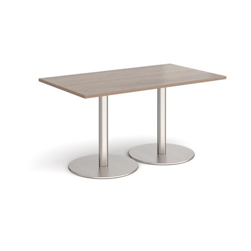 Monza rectangular dining table with flat round brushed steel bases 1400mm x 800mm - barcelona walnut Canteen Tables MDR1400-BS-BW