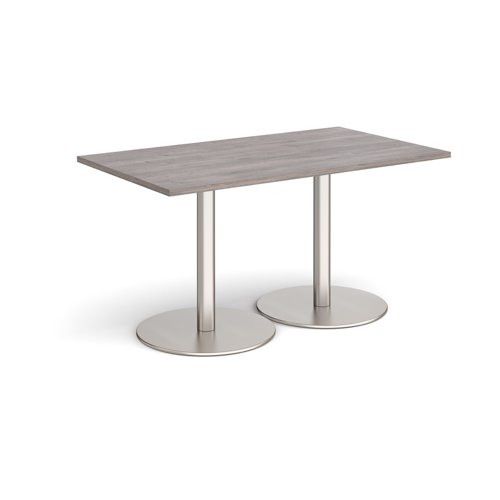 Monza rectangular dining table with flat round brushed steel bases 1400mm x 800mm - grey oak Canteen Tables MDR1400-BS-GO