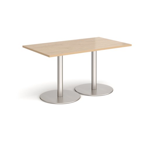 Monza rectangular dining table with flat round brushed steel bases 1400mm x 800mm - kendal oak