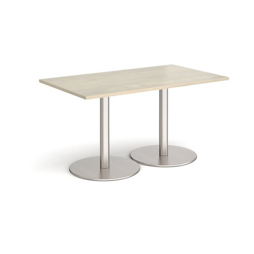 Monza rectangular dining table with flat round brushed steel bases 1400mm x 800mm - made to order
