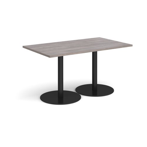 Monza rectangular dining table with flat round black bases 1400mm x 800mm - grey oak Canteen Tables MDR1400-K-GO