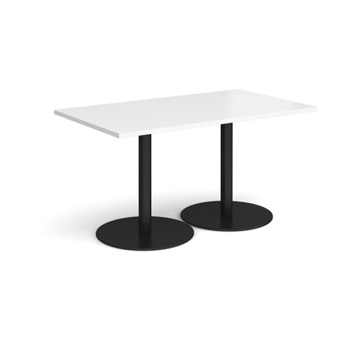 Monza rectangular dining table with flat round black bases 1400mm x 800mm - white Canteen Tables MDR1400-K-WH