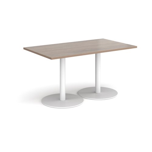 Monza rectangular dining table with flat round white bases 1400mm x 800mm - barcelona walnut Canteen Tables MDR1400-WH-BW