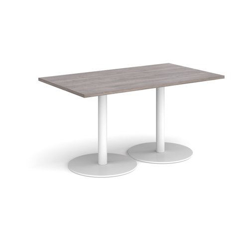 Monza rectangular dining table with flat round white bases 1400mm x 800mm - grey oak Canteen Tables MDR1400-WH-GO