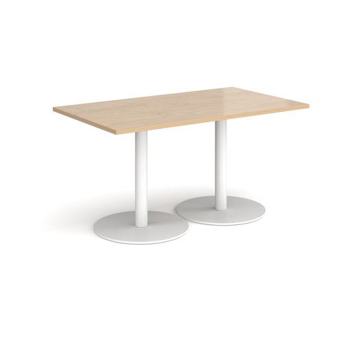 Monza rectangular dining table with flat round white bases 1400mm x 800mm - kendal oak Canteen Tables MDR1400-WH-KO