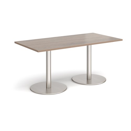 Monza rectangular dining table with flat round brushed steel bases 1600mm x 800mm - barcelona walnut