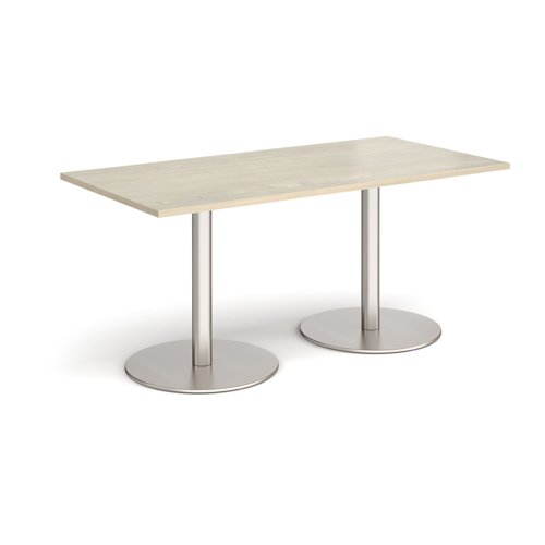 Monza rectangular dining table with flat round brushed steel bases 1600mm x 800mm - made to order
