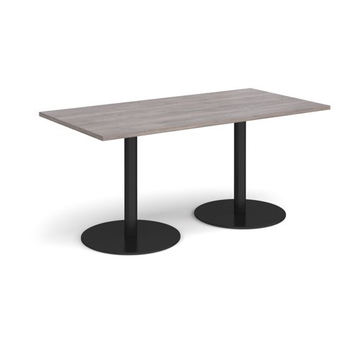 Monza rectangular dining table with flat round black bases 1600mm x 800mm - grey oak