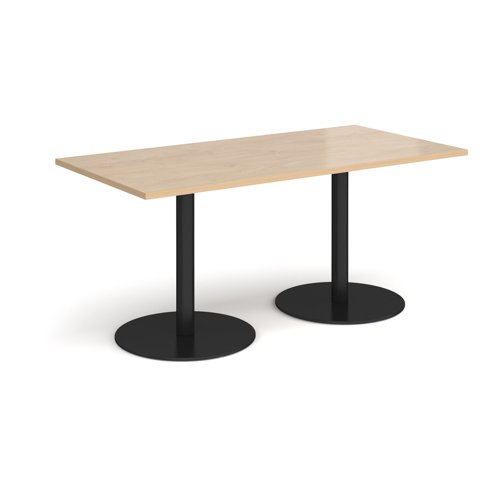 Monza rectangular dining table with flat round black bases 1600mm x 800mm - kendal oak