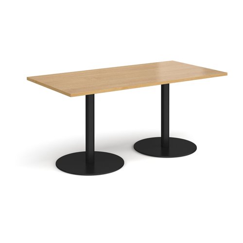 Monza Rectangular Dining Table With Flat Round Black Bases 1600mm X 800mm Oak