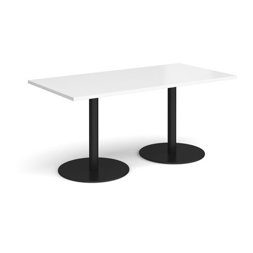 Monza rectangular dining table with flat round black bases 1600mm x 800mm - white Canteen Tables MDR1600-K-WH