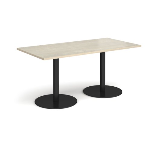 Monza rectangular dining table with flat round black bases 1600mm x 800mm - made to order
