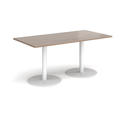 Monza rectangular dining table with flat round white bases 1600mm x 800mm - barcelona walnut