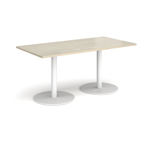 Monza rectangular dining table with flat round white bases 1600mm x 800mm - made to order