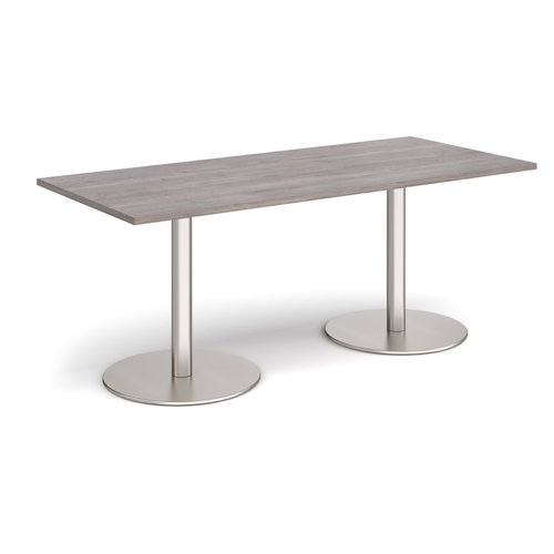 Monza rectangular dining table with flat round brushed steel bases 1800mm x 800mm - grey oak