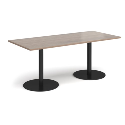 Monza rectangular dining table with flat round black bases 1800mm x 800mm - barcelona walnut